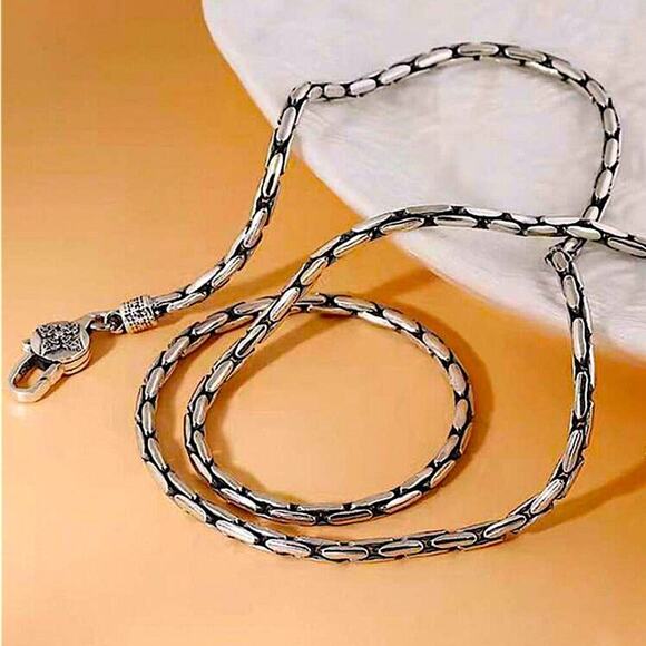 Stainless Steel Chain Link Necklace , Mantra, Curb Hand Woven Engraved - Picture 3 of 5